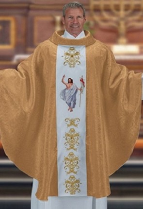 R.J. Toomey Risen Christ Gold Chasuble with Cowl Neck and Inner Stole