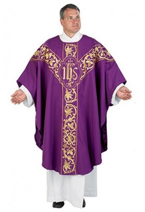 R.J. Toomey Roma Collection Purple Chasuble with Round Neck and Inner Stole