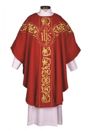 R.J. Toomey Roma Collection Red Chasuble with Round Neck and Inner Stole