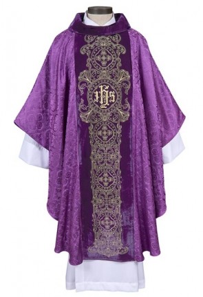 R.J. Toomey Saint Mark Collection Purple Gothic-Style Chasuble with Inner Stole