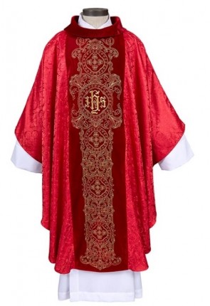 R.J. Toomey Saint Mark Collection Red Gothic-Style Chasuble with Inner Stole