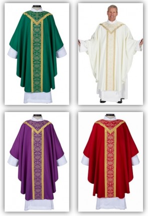 R.J. Toomey Saint Remy Collection Set of Four Gothic-Style Chasubles with Banded Round Neck and Inner Stoles