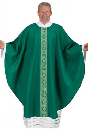 R.J. Toomey San Damiano Collection Green Chasuble with Round Neck and Inner Stole