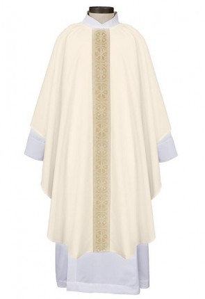 R.J. Toomey San Damiano Collection Ivory Chasuble with Round Neck and Inner Stole