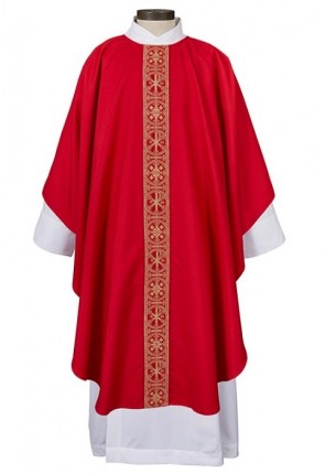 R.J. Toomey San Damiano Collection Red Chasuble with Round Neck and Inner Stole