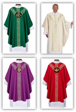 R.J. Toomey San Damiano Collection Set of Four Semi-Gothic Chasubles with Round Neck and Inner Stoles