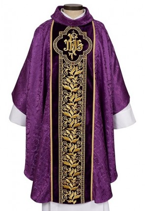 R.J. Toomey San Marino Collection Purple Gothic-Style Chasuble with Cowl Neck and Inner Stole