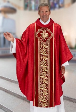 R.J. Toomey San Marino Collection Red Gothic-Style Chasuble with Cowl Neck and Inner Stole