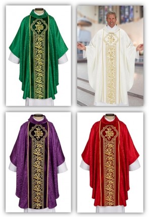 R.J. Toomey San Marino Collection Set of Four Gothic-Style Chasubles with Cowl Neck and Inner Stoles
