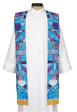 R.J. Toomey Stained Glass Collection White/Blue Overlay Stole