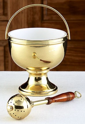 Sudbury Brass 10"H Brass Holy Water Pot with Sprinkler