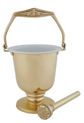 Sudbury Brass 14"H Large Brass Holy Water Pot with Sprinkler