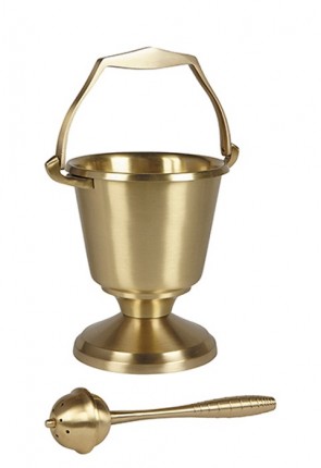 Sudbury Brass 7"H Brass Holy Water Pot with Sprinkler