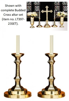 Sudbury Brass 9"H Budded Cross Series Candlesticks - Set of Two