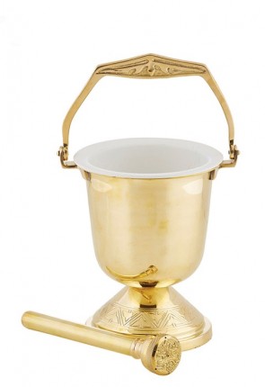 Sudbury Brass Cathedral Series 7"H Brass Holy Water Pot with Sprinkler
