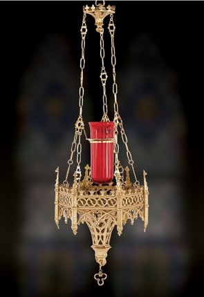 Sudbury Brass Hanging Sanctuary Lamp with Globe