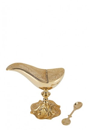 Sudbury Brass Incense Boat with Hinged Cover and Spoon