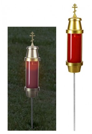Will & Baumer Orthodox Cross Cemetery Light with Red Plastic Globe