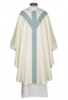 R.J. Toomey Avignon Collection Ivory/Blue Semi-Gothic Chasuble with Round Neck and Inner Stole