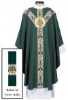 R.J. Toomey Coronation Collection Green IHS Semi-Gothic Chasuble with Inner Stole