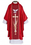 R.J. Toomey Dove and Cross Red Gothic-Style Chasuble with Cowl Neck and Inner Stole