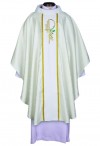 R.J. Toomey Eucharistic Jacquard Collection White Chasuble with Velvet Cowl Neck and Inner Stole