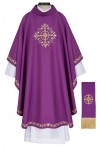 R.J. Toomey Holy Trinity Cross Collection Purple Gothic-Style Chasuble with Cowl Neck and Inner Stole