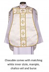 R.J. Toomey Roman "Fiddleback" White IHS Chasuble with Accessories
