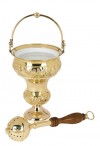 Sudbury Brass 7-3/4"H Brass Holy Water Pot with Sprinkler